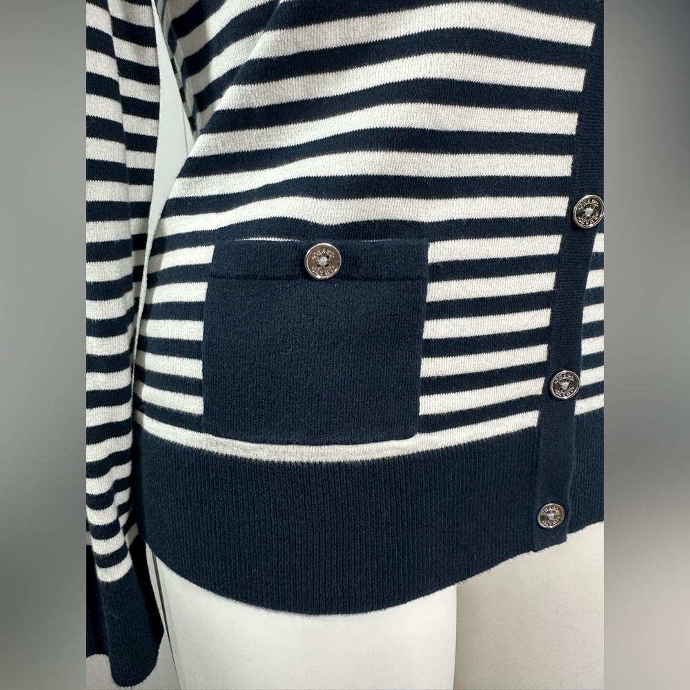 NWT Chaps Women’s Striped Navy Cardigan Womens Sz XL Long Sleeves V Neck Sweater - Picture 4 of 10